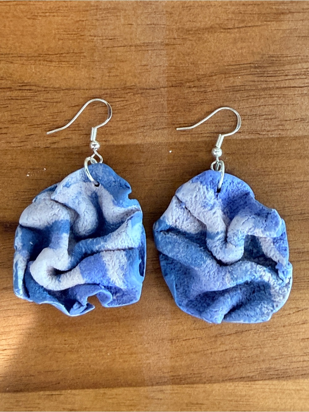 Handmade Blue Sculpted Floral Drop Ceramic Earrings